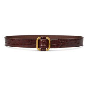 Lauren Ralph Lauren Leather Slide-Buckle Croc-Embossed Belt